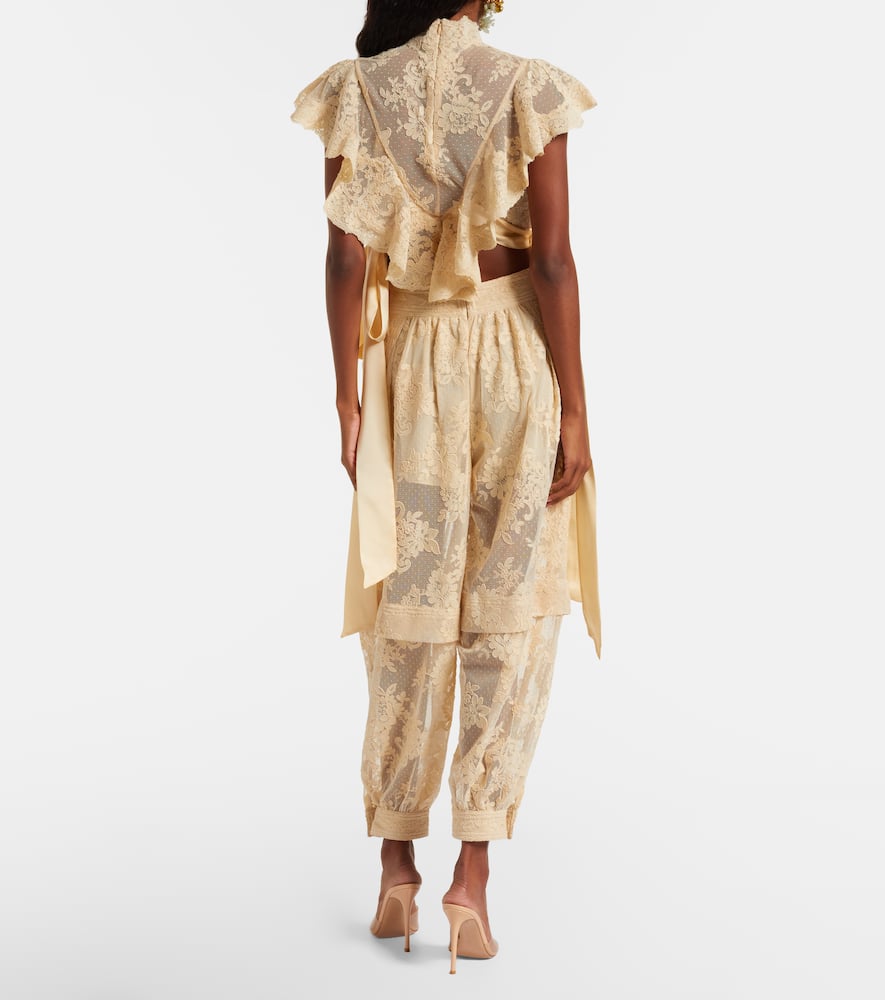 Zimmermann Hypnotic Layered Lace Barrel-leg Pants In Neutral