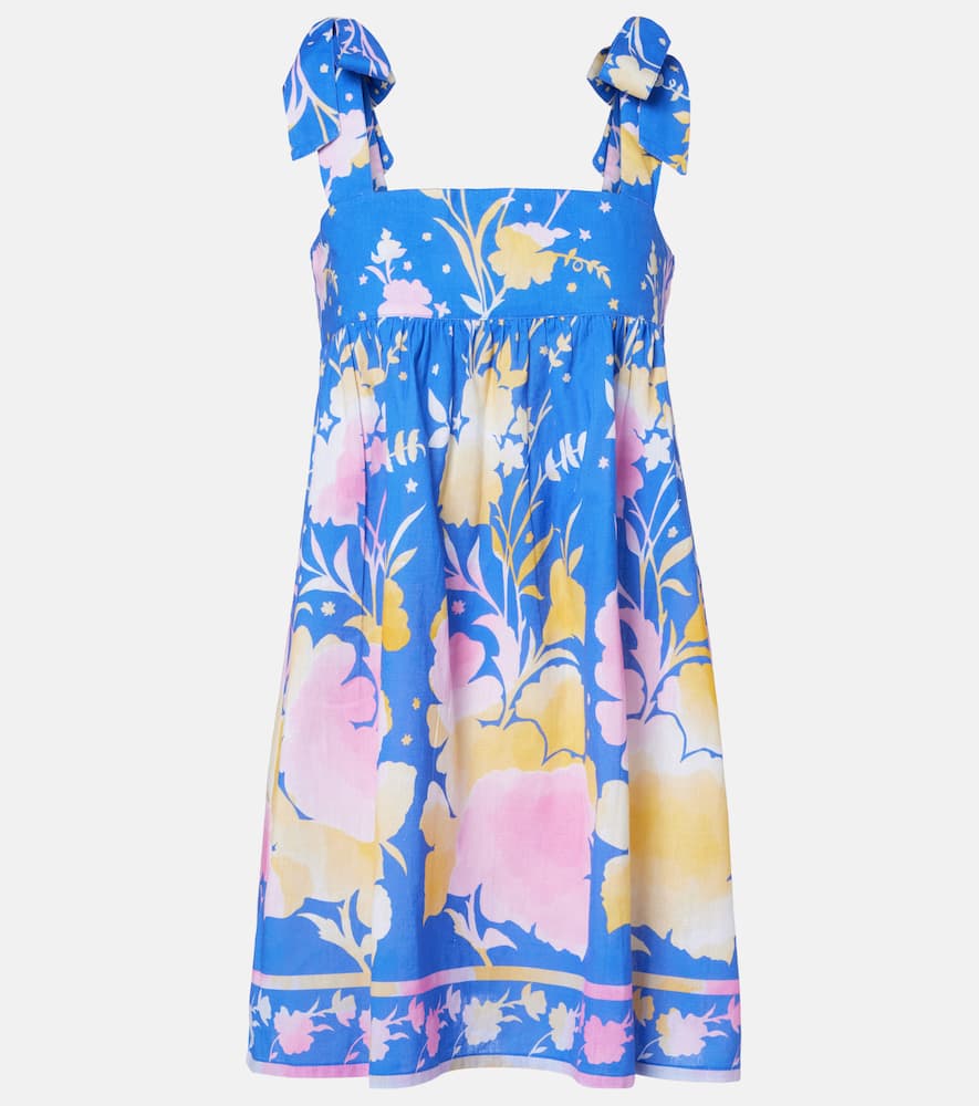 Juliet Dunn Floral Cotton And Linen Minidress In Blue