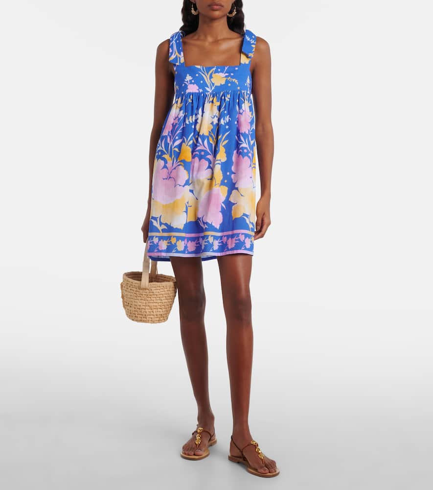 Juliet Dunn Floral Cotton And Linen Minidress In Blue