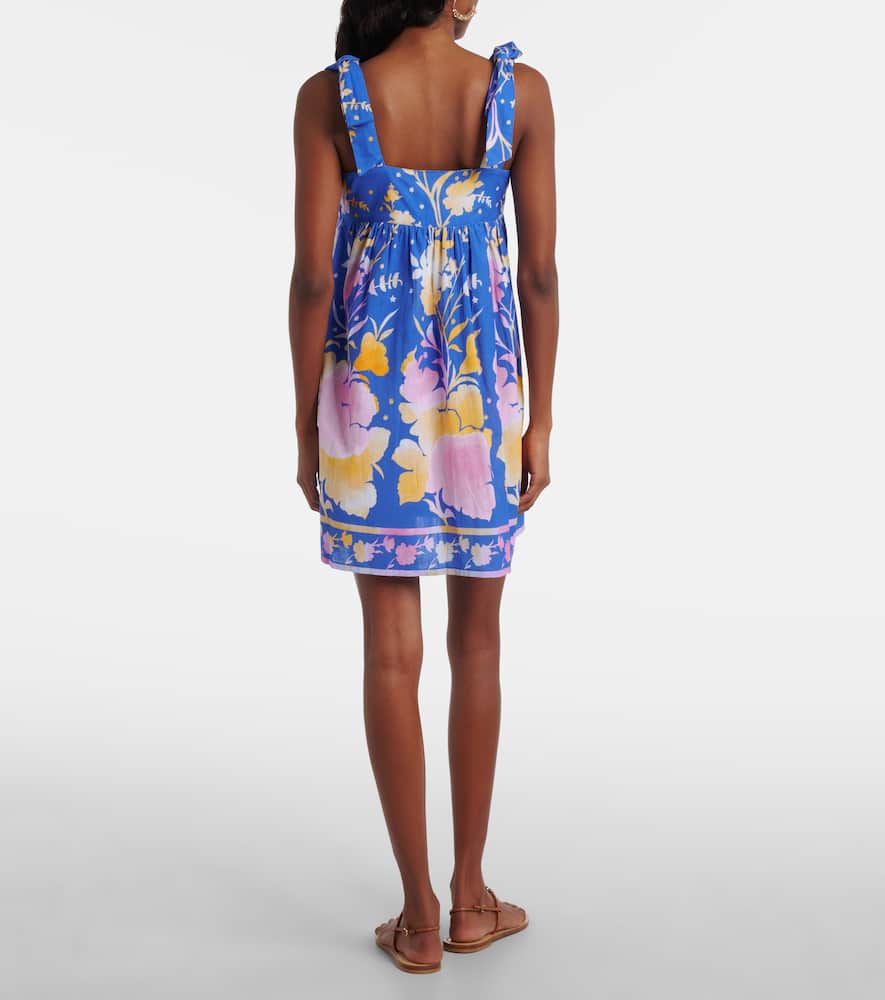 Juliet Dunn Floral Cotton And Linen Minidress In Blue