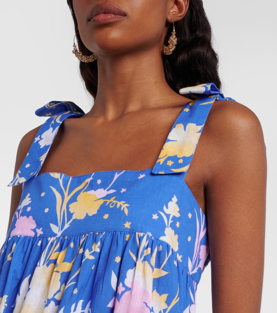 Juliet Dunn Floral Cotton And Linen Minidress In Blue