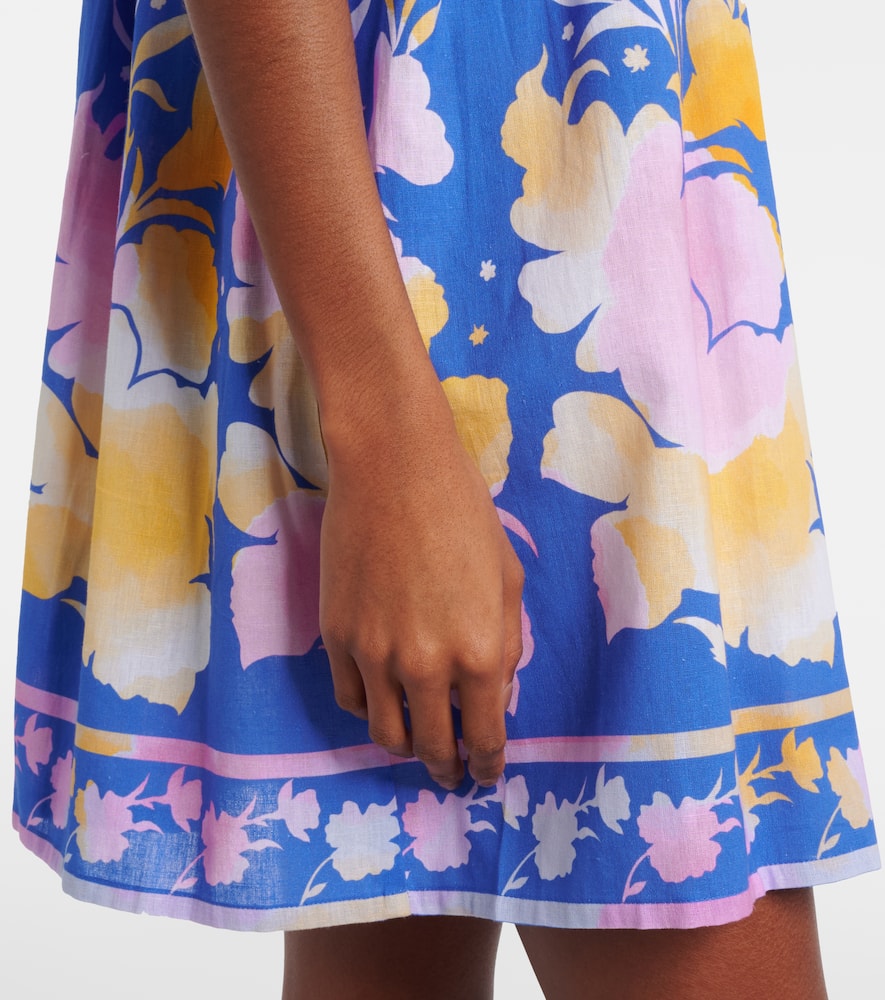 Juliet Dunn Floral Cotton And Linen Minidress In Blue