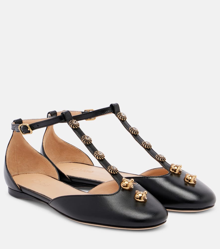 Chloé Celeste Embellished Leather Flats In Black