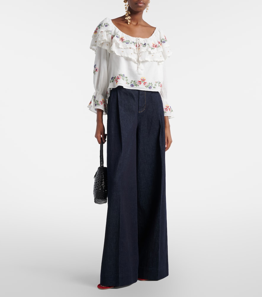 Rixo Maurine embroidered ruffled cotton top