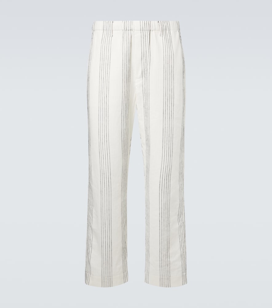 Commas Textured Striped Cotton Straight Pants