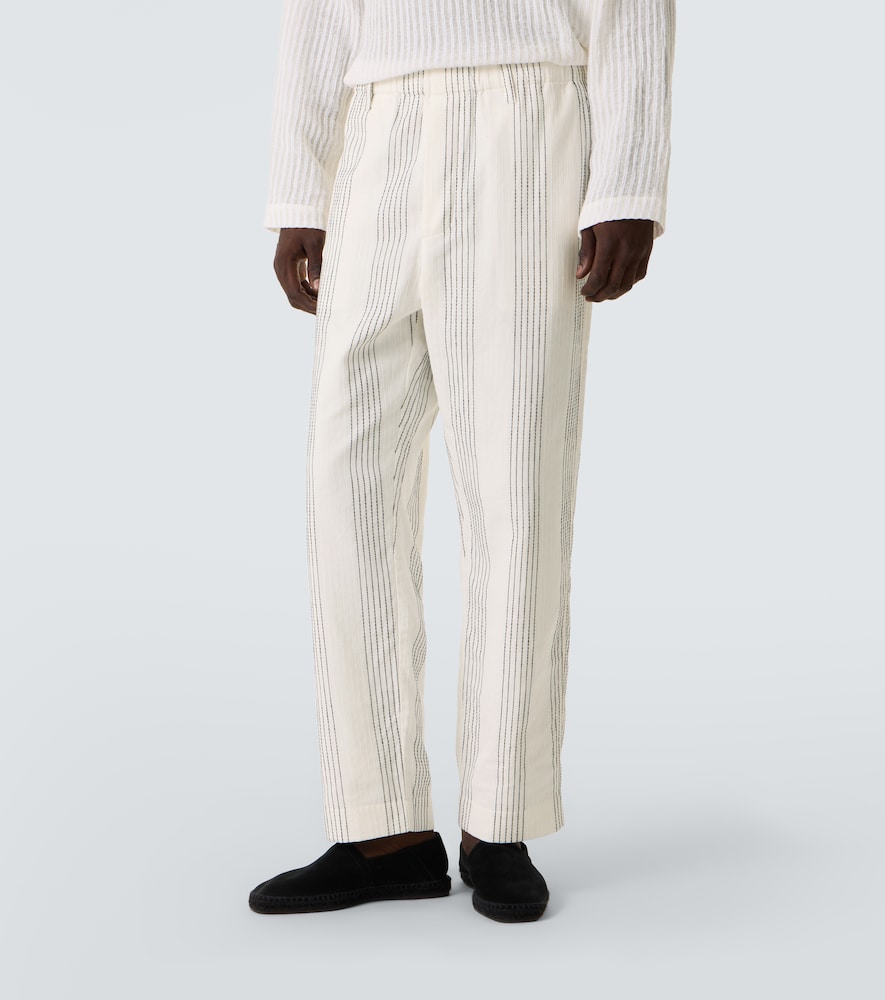  Commas Commas Textured Striped Cotton Straight Pants 