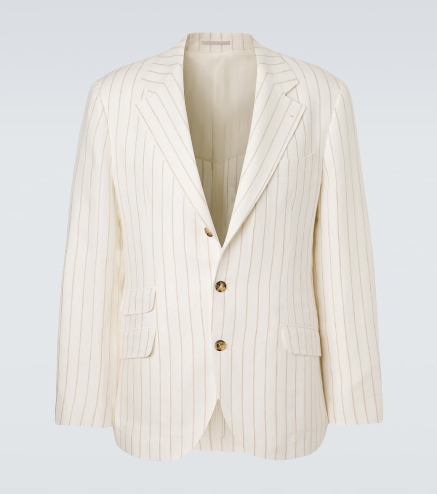 Brunello Cucinelli Men's White Chalk Stripe Linen Twill Blazer UK Size 42 - Mytheresa