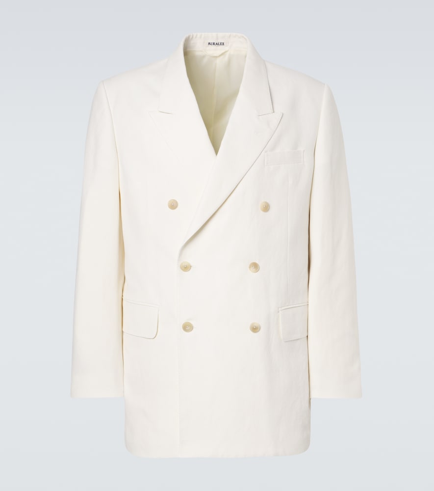 Auralee Double-breasted wool, cotton, and linen blazer