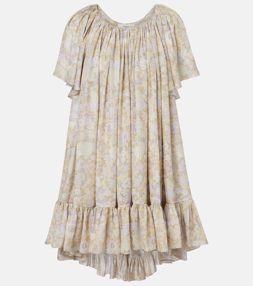 Chloé Floral Ruffled Silk Charmeuse Minidress