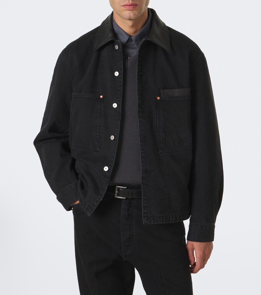 Leather-Trimmed Denim Overshirt