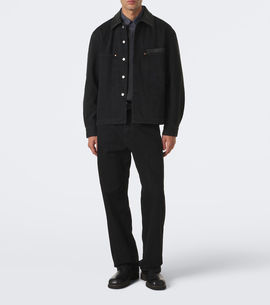 Leather-Trimmed Denim Overshirt