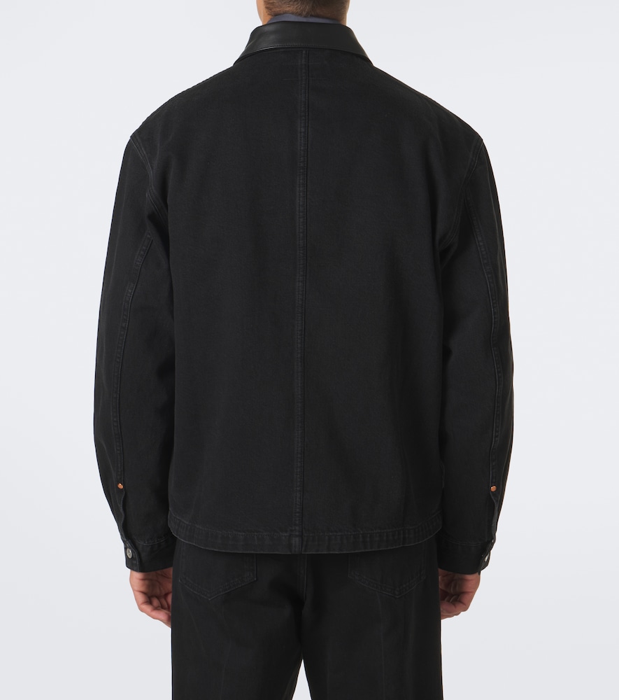 Leather-Trimmed Denim Overshirt