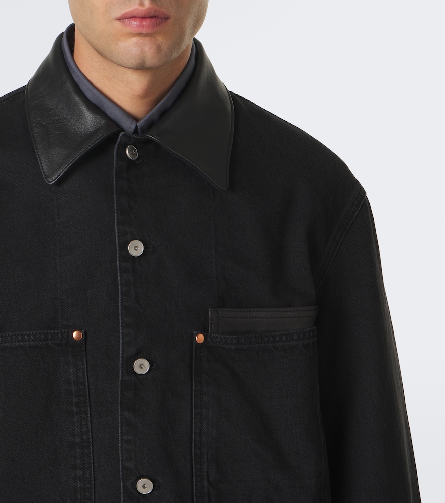 Leather-Trimmed Denim Overshirt