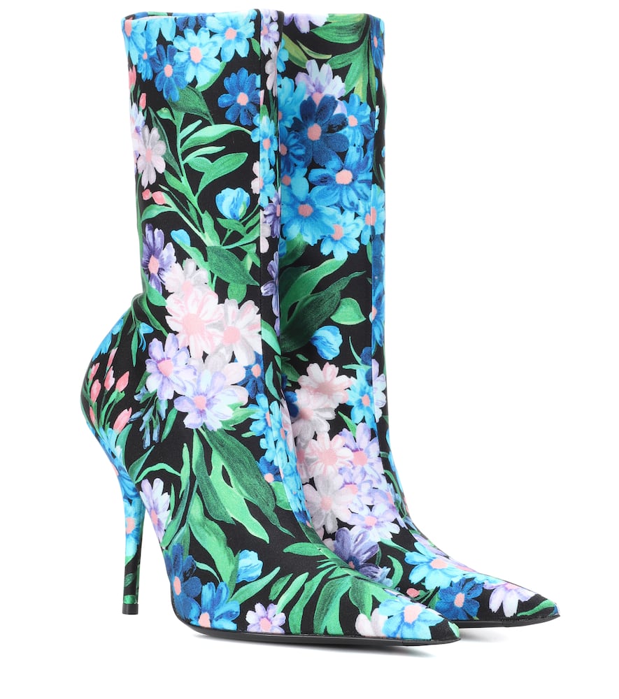 Click to view more detailed imagery on our partner's website Balenciaga Knife Floral-Print Stretch-Jersey Ankle Boots In Blue