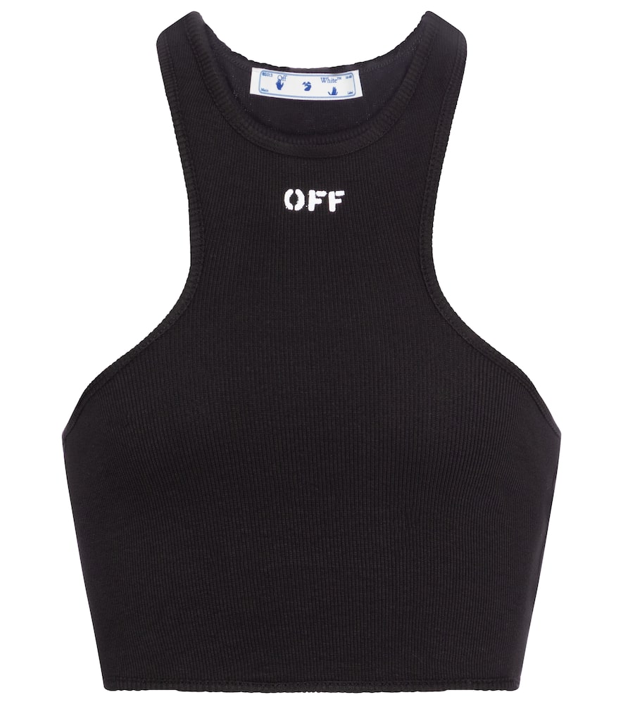 Off-white Off Stamp Ribbed Crop Top In Black