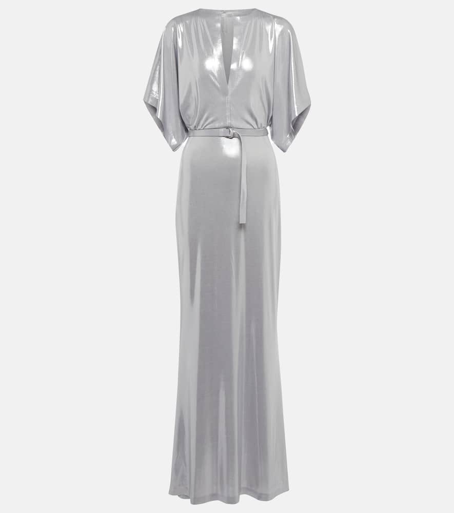 Norma Kamali Belted lamé gown