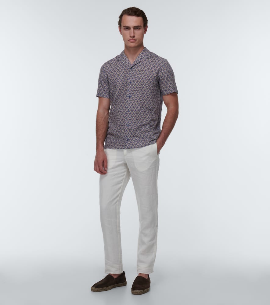 Orlebar Brown Hibbert Printed Linen-blend Shirt In Midnight Navy