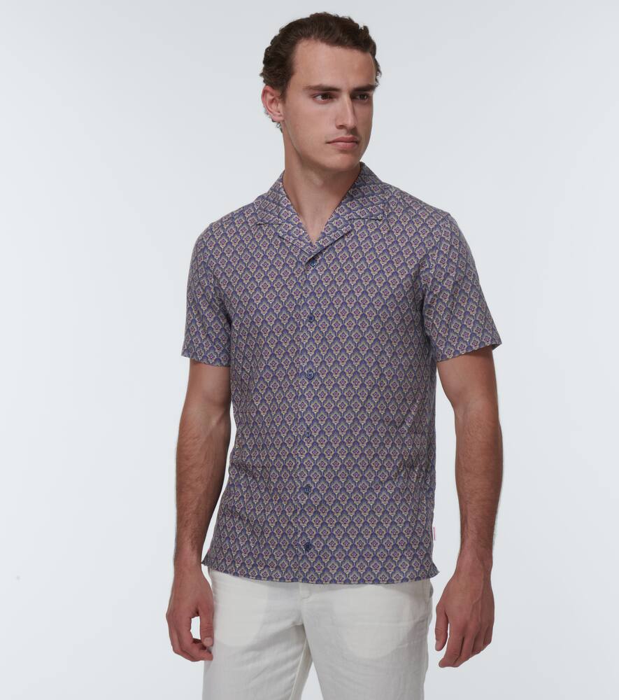 Orlebar Brown Hibbert Printed Linen-blend Shirt In Midnight Navy