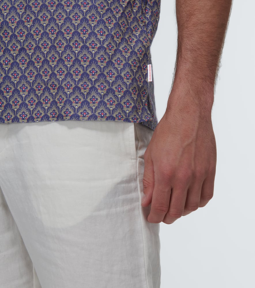 Orlebar Brown Hibbert Printed Linen-blend Shirt In Midnight Navy