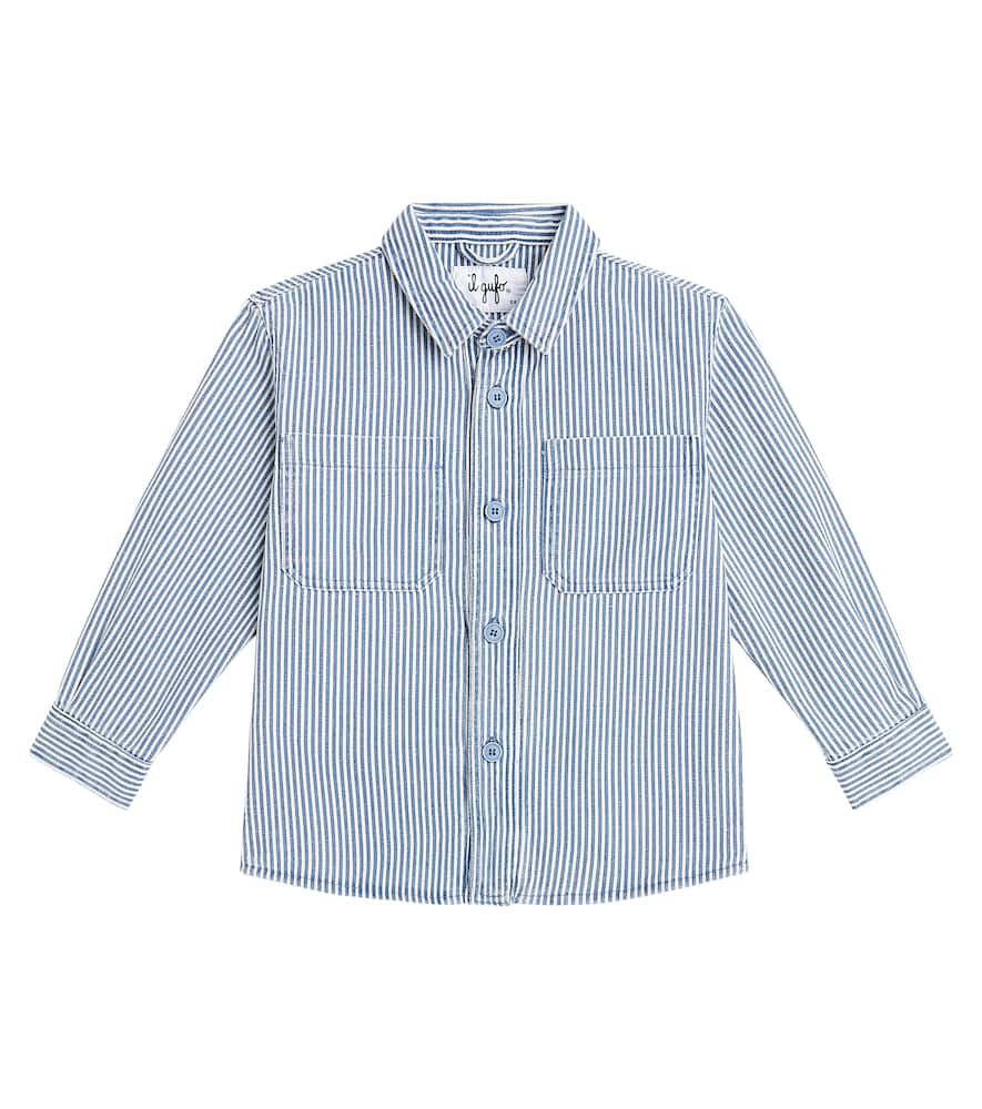 Shop Il Gufo Striped Cotton And Linen Overshirt In Blue