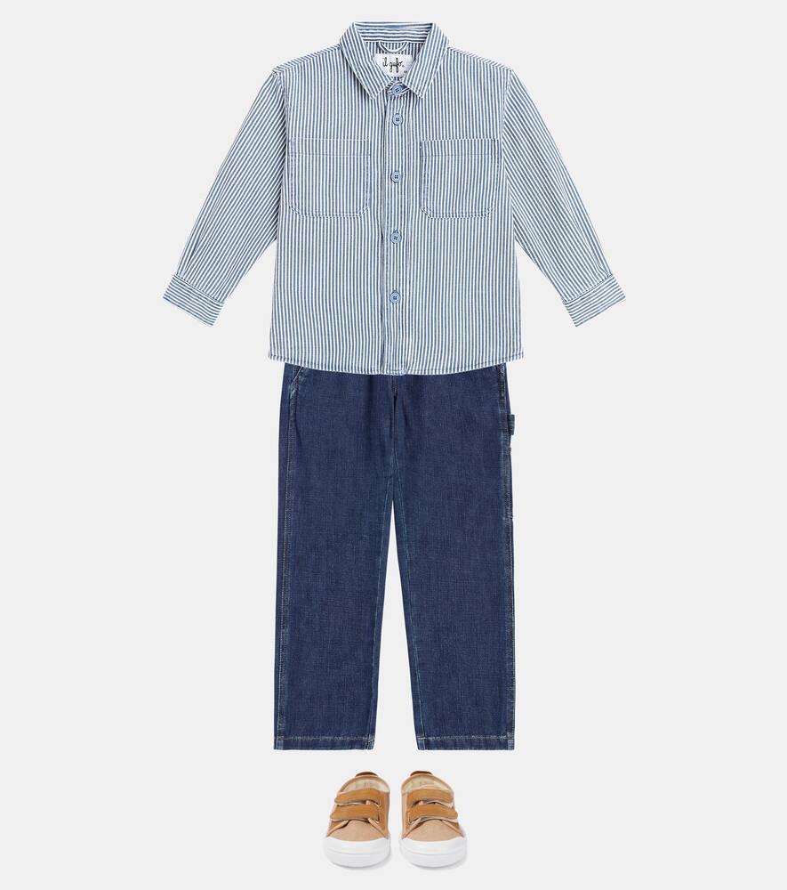 Il Gufo Striped Cotton And Linen Overshirt In Blue