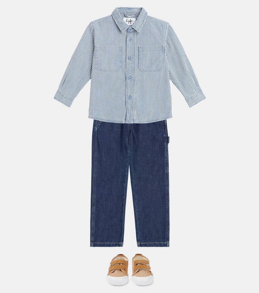 Shop Il Gufo Striped Cotton And Linen Overshirt In Blue