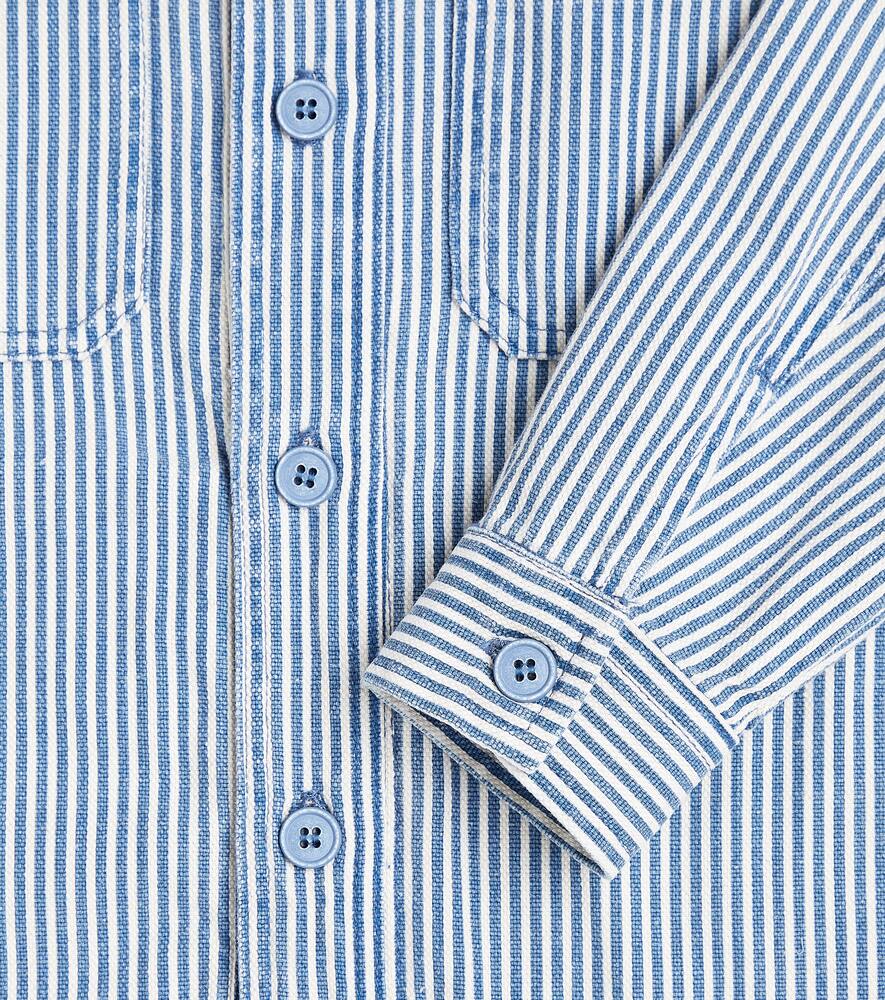 Shop Il Gufo Striped Cotton And Linen Overshirt In Blue