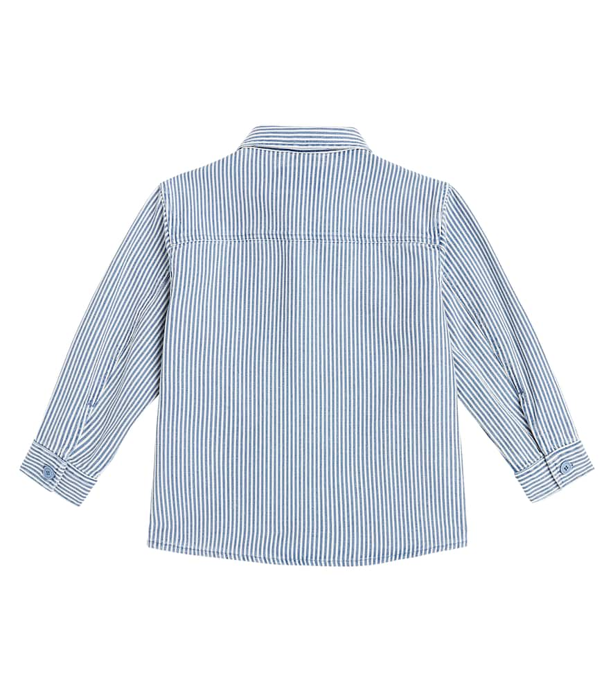 Shop Il Gufo Striped Cotton And Linen Overshirt In Blue