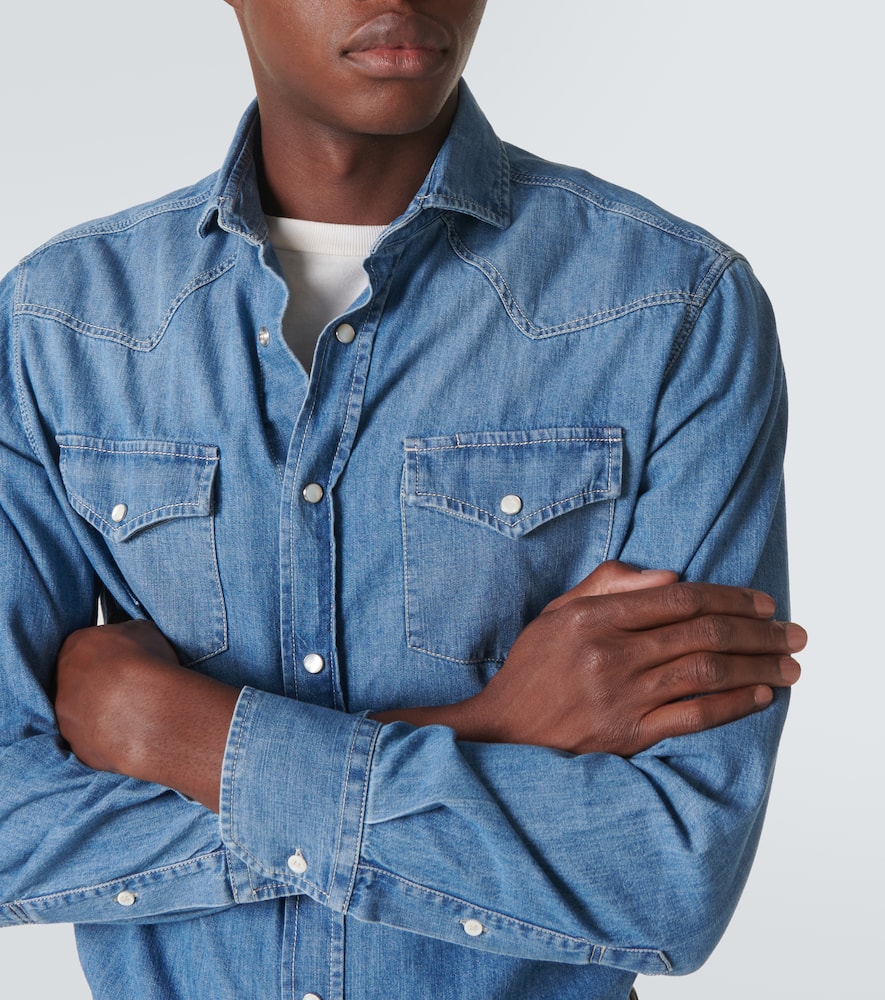 Brunello Cucinelli Button-up Denim Shirt In Med Wash Denim 