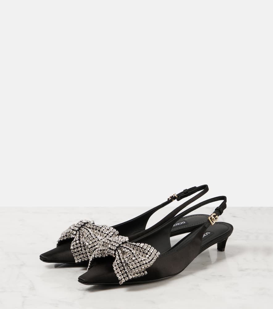 Dolce & Gabbana Satin Sling-back With Rhinestone Embroidery In Black