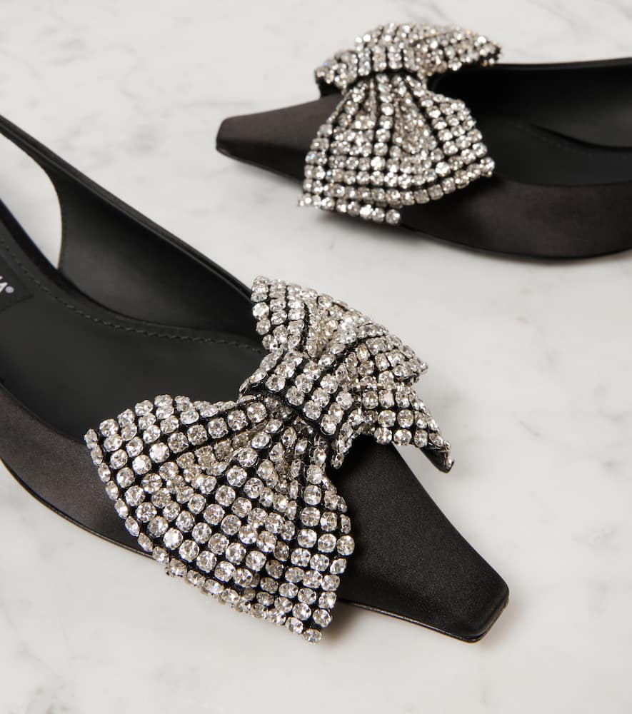 Dolce & Gabbana Satin Sling-back With Rhinestone Embroidery In Black
