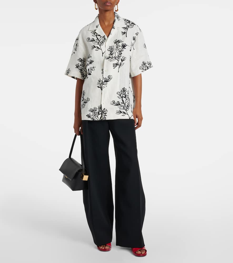 Jacquemus Jean Floral Linen Bowling Shirt In White
