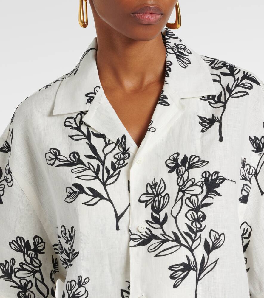 Jacquemus Jean Floral Linen Bowling Shirt In White