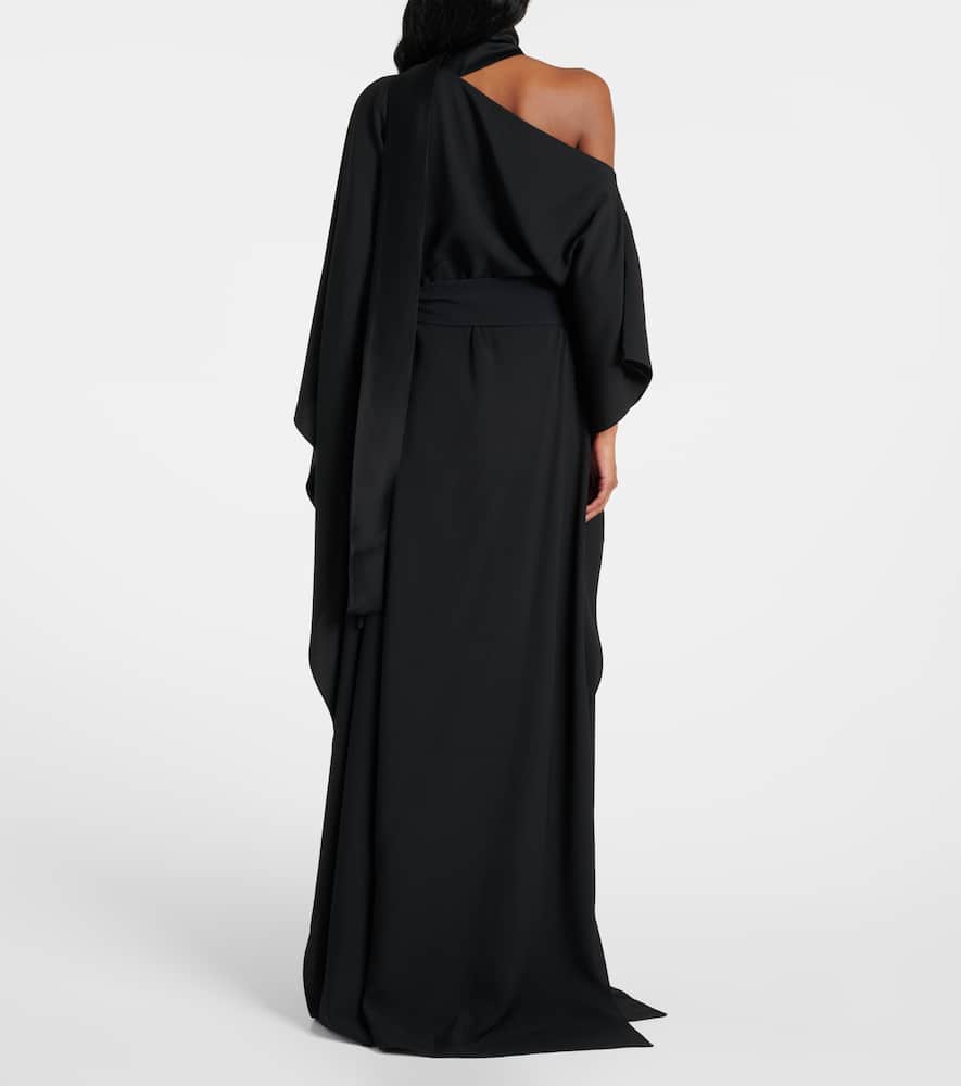 Taller Marmo Taylor Asymmetric Belted Crepe Maxi Dress In Black