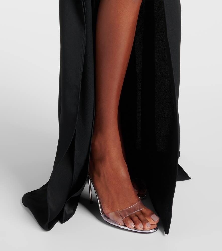 Taller Marmo Taylor Asymmetric Belted Crepe Maxi Dress In Black