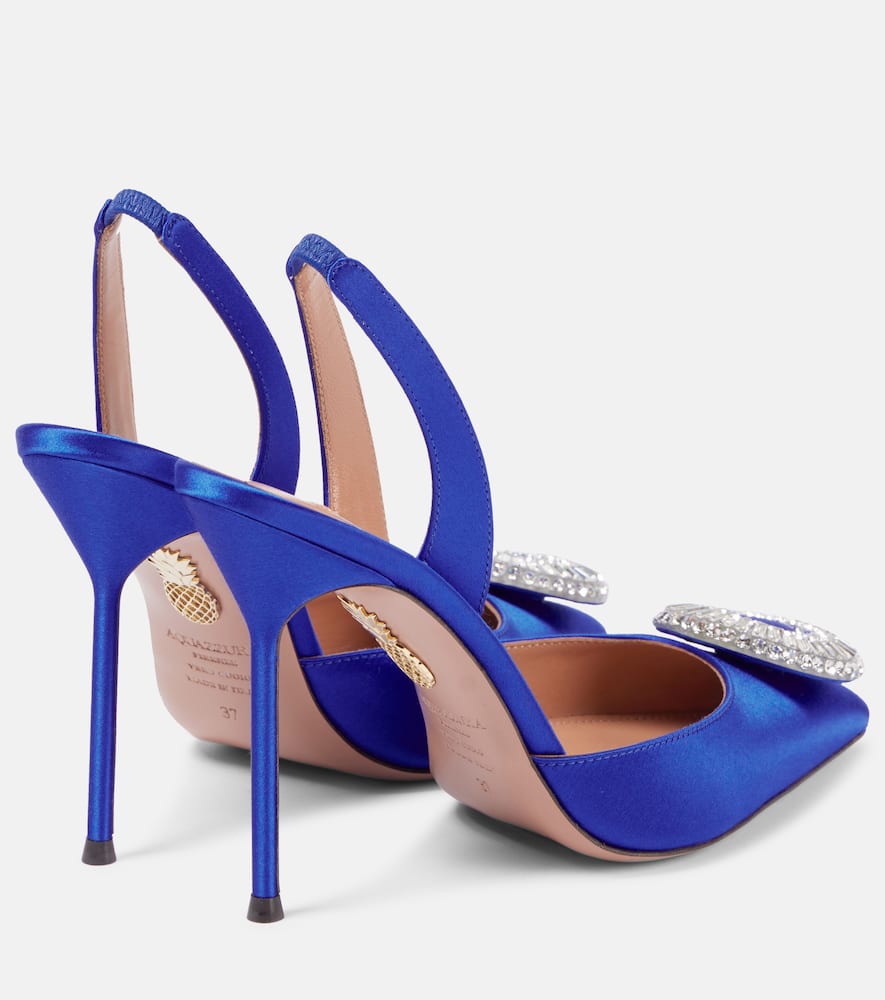 Aquazzura Crystal Hoop 105 Satin Slingback Pumps In Blue