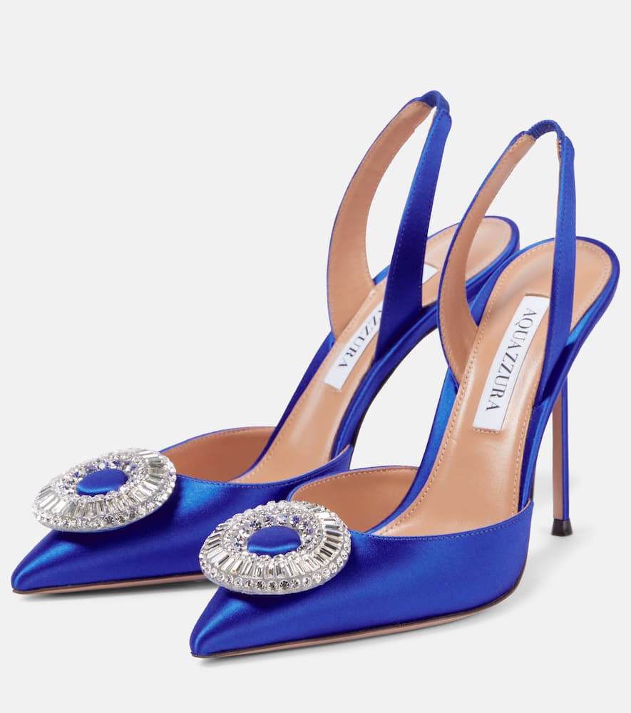 Aquazzura Crystal Hoop 105 Satin Slingback Pumps In Blue