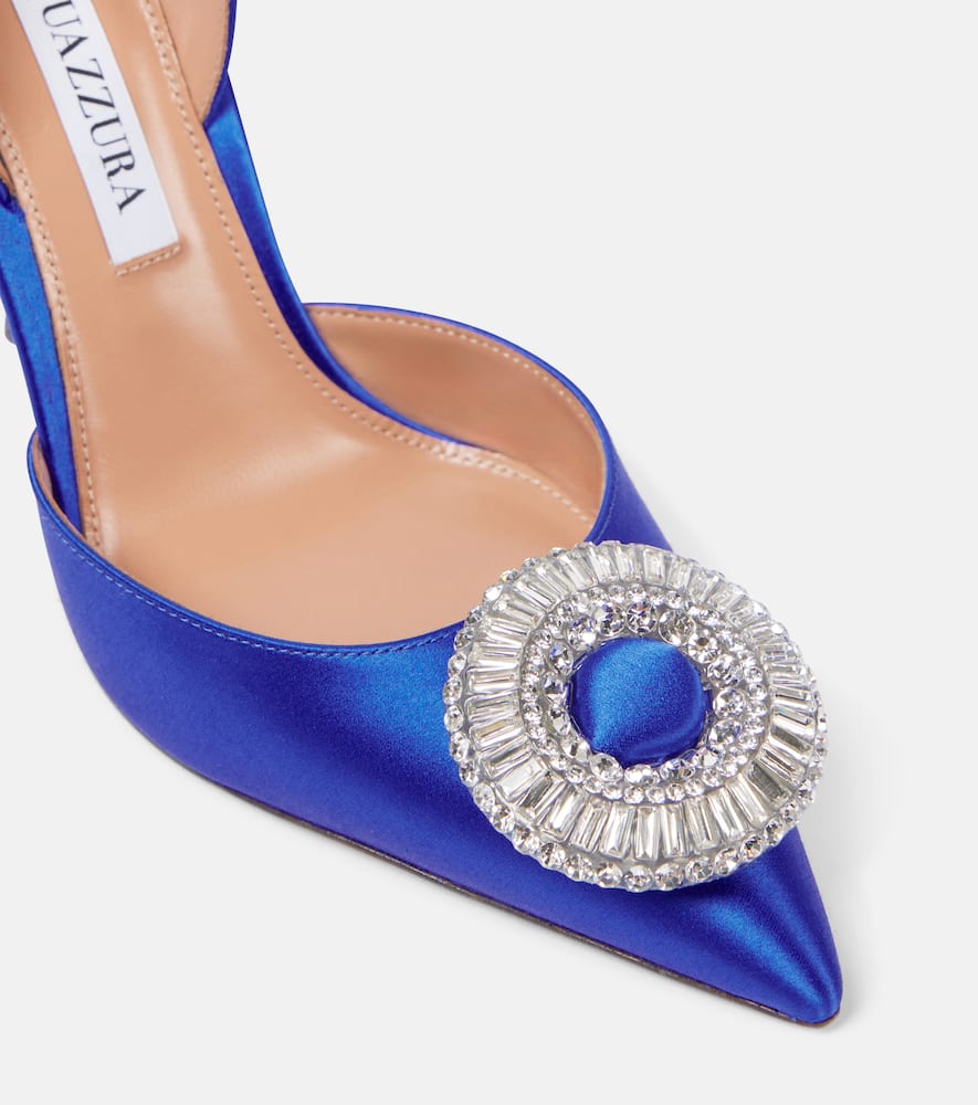 Aquazzura Crystal Hoop 105 Satin Slingback Pumps In Blue