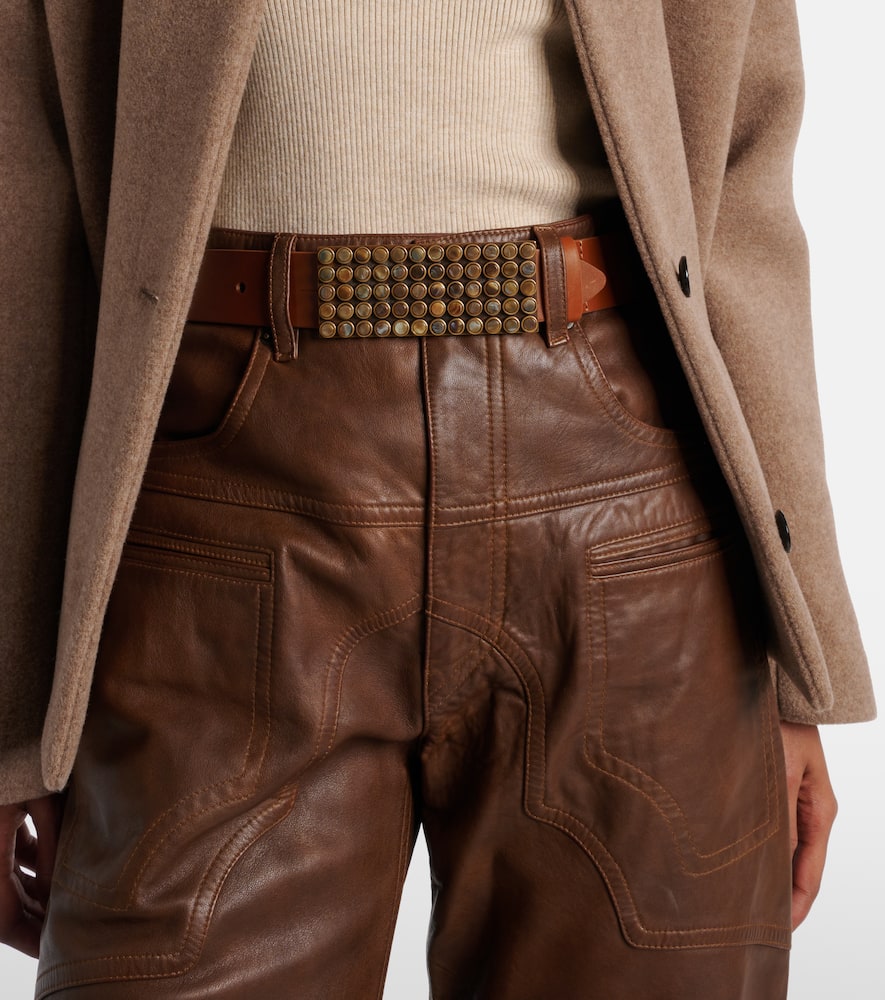 Isabel Marant Vanesia Embellished Leather Belt In Khaki