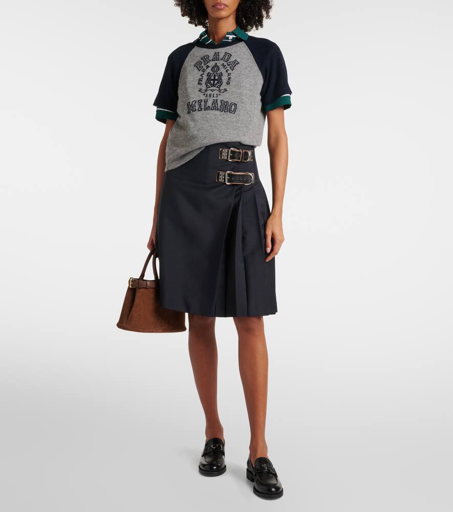 Prada Logo Intarsia Knit Top In Grey