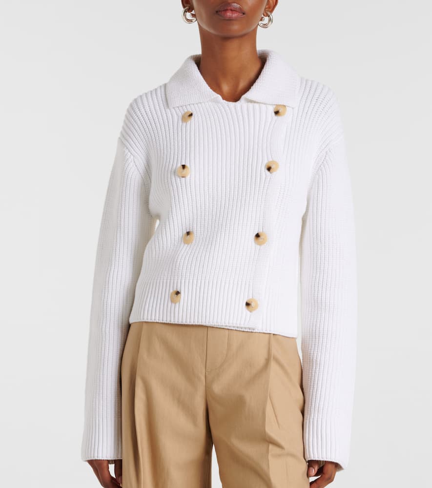 Vince Cotton-blend Double-breasted Sweater Jacket In Off-white In White
