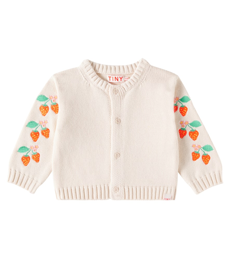 Tinycottons Baby Strawberries Embroidered Cotton Cardigan In Beige