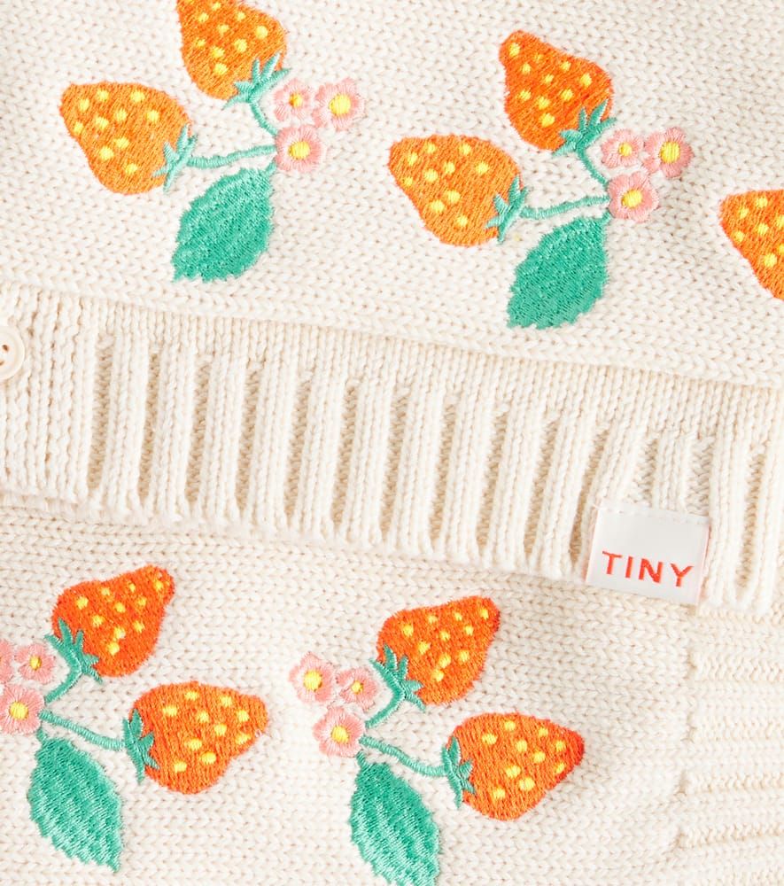 Tinycottons Baby Strawberries Embroidered Cotton Cardigan In Beige