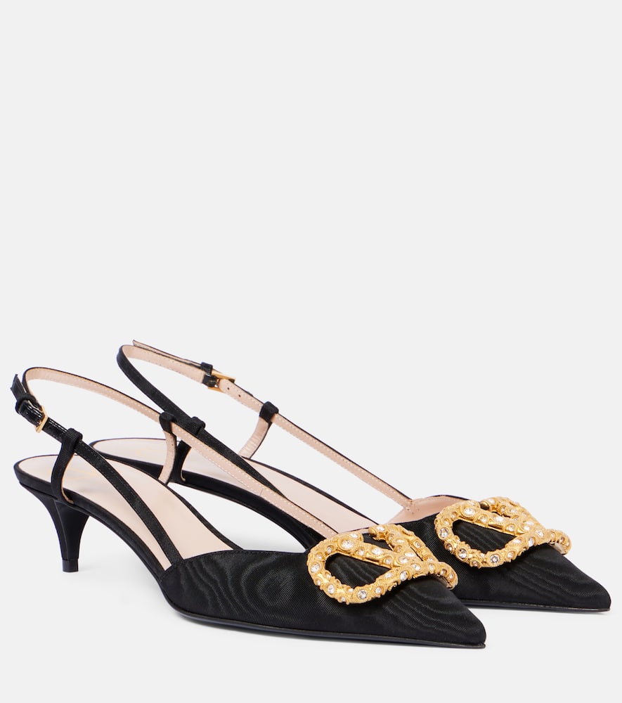 Valentino Crystal Buckle Pointed Toe Stiletto Pumps In Black