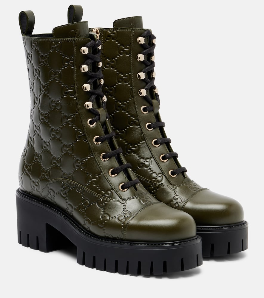 Gucci Gg New Marmont Leather Combat Boots In Green