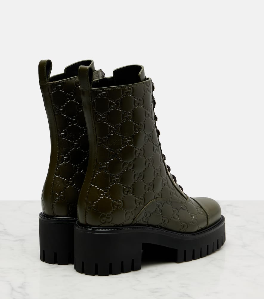 Gucci Gg New Marmont Leather Combat Boots In Green