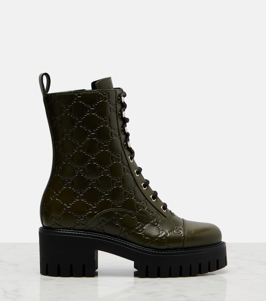 Gucci Gg New Marmont Leather Combat Boots In Green