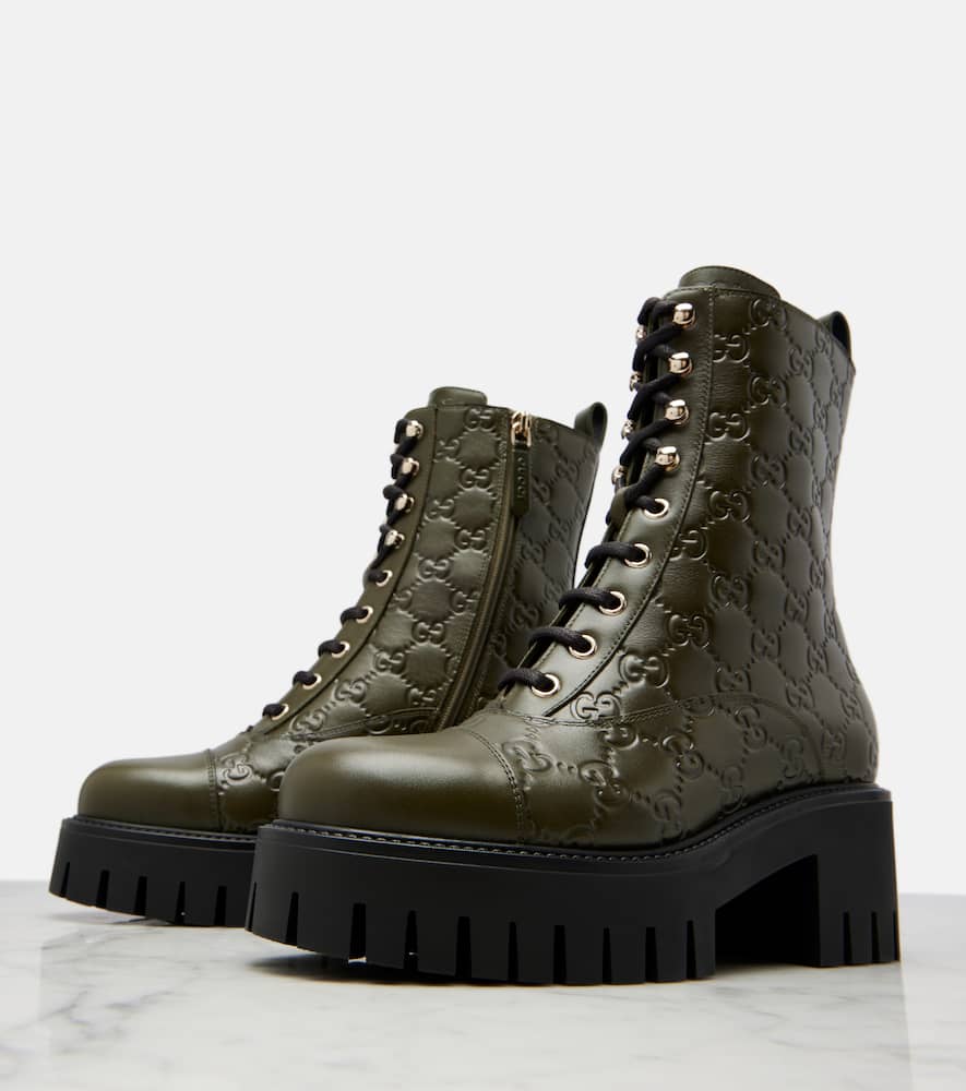 Gucci Gg New Marmont Leather Combat Boots In Green