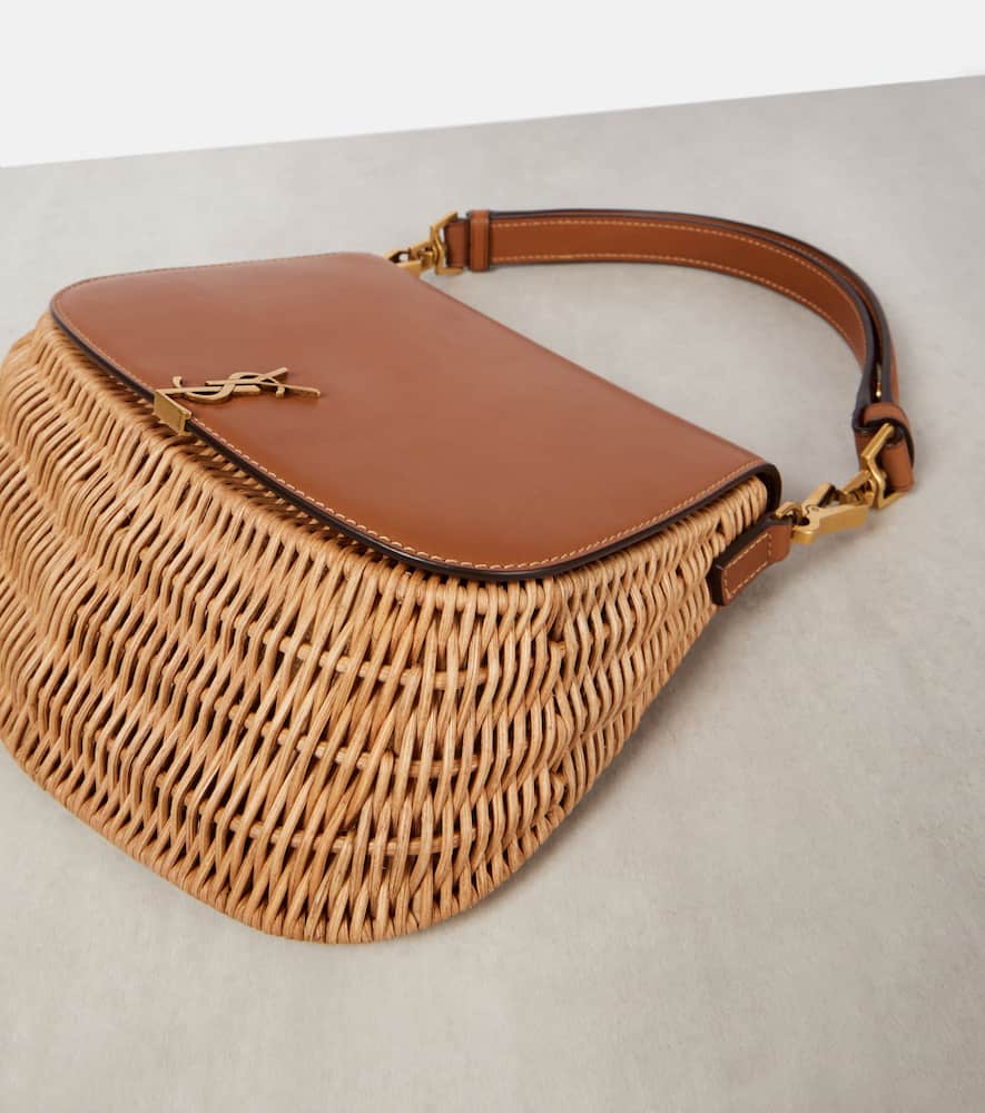 SAINT LAURENT VOLTAIRE LEATHER AND WICKER TOTE BAG