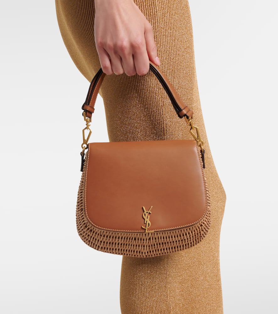 Shop Saint Laurent Voltaire Leather And Wicker Tote Bag